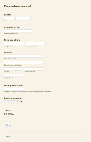 Formulario De Solicitud De Entrenamiento Personal