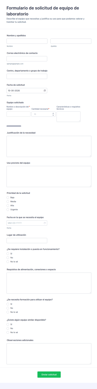 Formulario De Solicitud De Equipos De Laboratorio