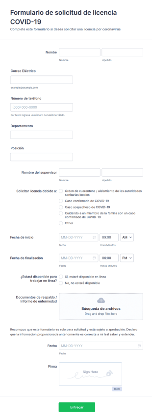 Formulario De Solicitud De Licencia COVID 19