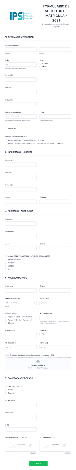 Formulario De Solicitud De Matrícula 2021 Form Template