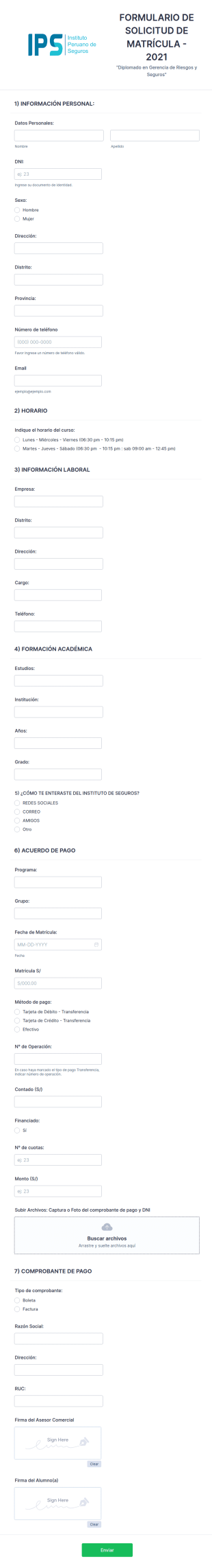 Formulario De Solicitud De Matrícula 2021