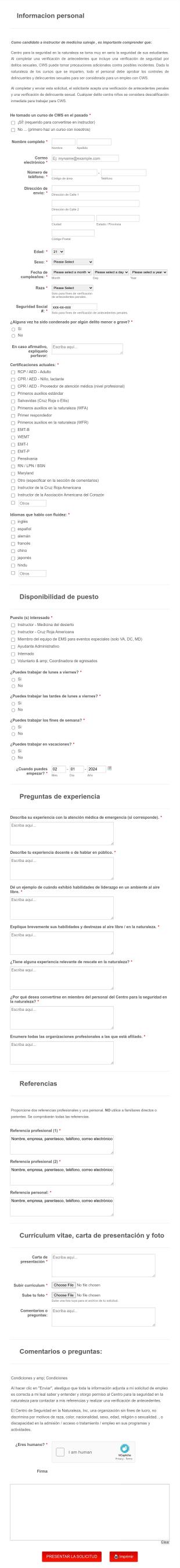 Formulario De Solicitud De Personal Médico