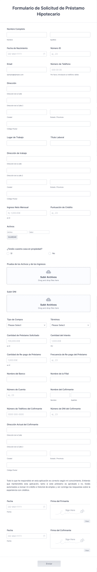 Formulario De Solicitud De Préstamo Hipotecario Form Template