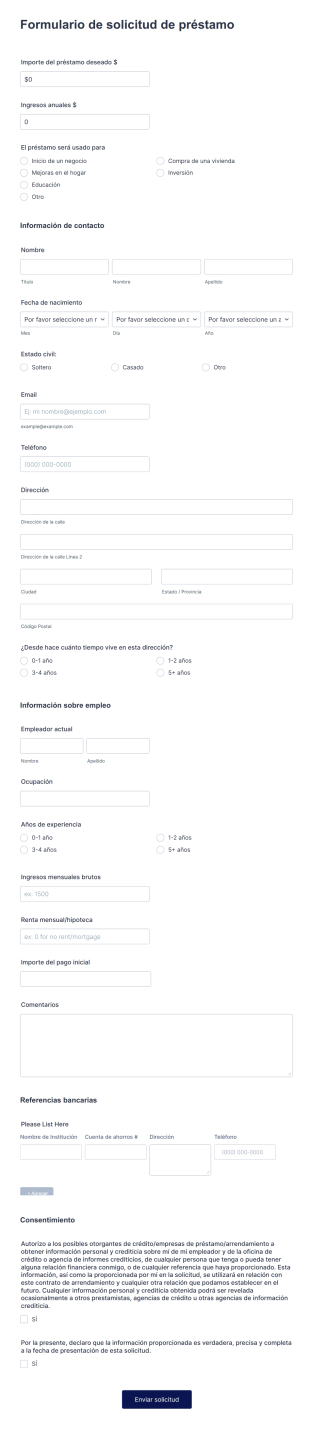 Formulario De Solicitud De Préstamo Form Template