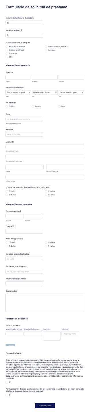 Formulario De Solicitud De Préstamo