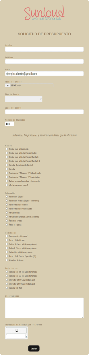 Formulario De Solicitud De Presupuesto De Evento