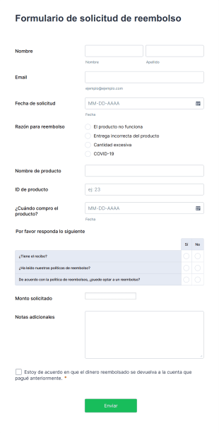 Formulario De Solicitud De Reembolso