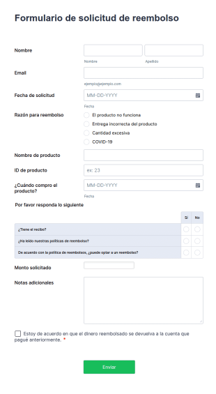 Formulario De Solicitud De Reembolso