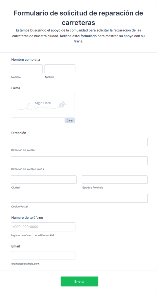 Formulario De Solicitud De Reparación De Carreteras Form Template