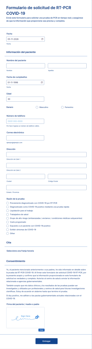 Formulario De Solicitud De RT PCR COVID 19