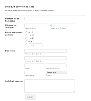 Formulario De Solicitud De Servicio De Café
