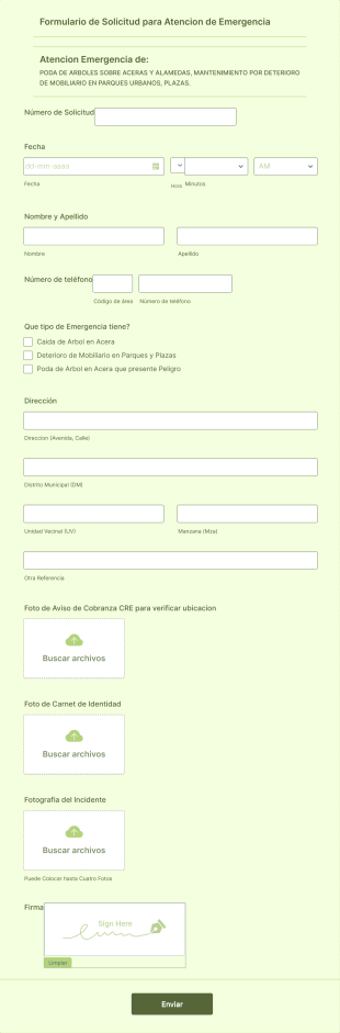 Formulario De Solicitud Para Atencion De Emergencia