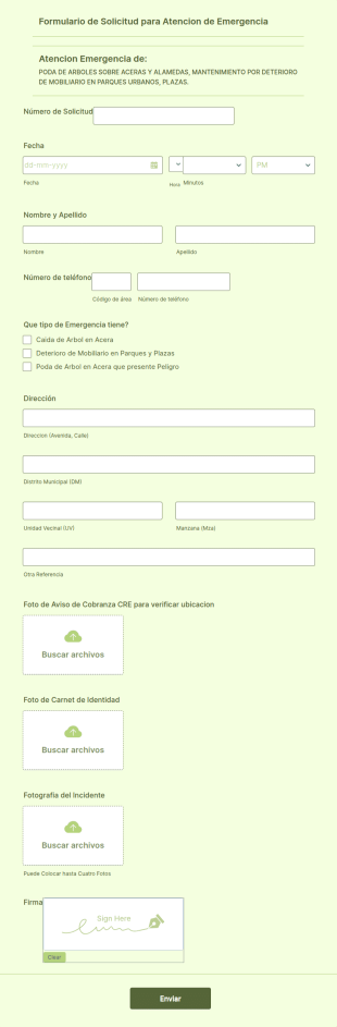 Formulario De Solicitud Para Atencion De Emergencia