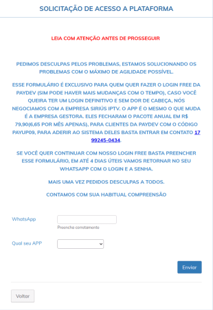 Formulário De Soliticação De Acesso à Plataforma