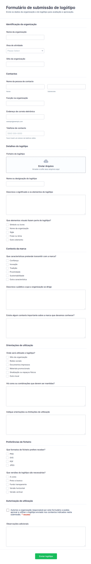 Formulário De Submissão De Logótipo Da Organização