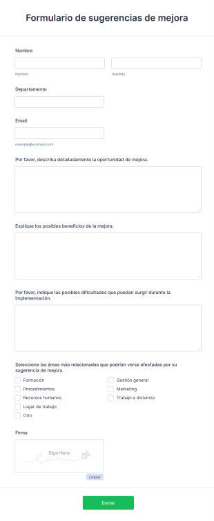 Formulario De Sugerencias De Mejora Para Empleados Form Template