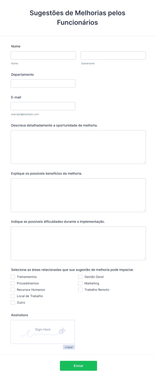 Formulário De Sugestões De Melhorias Pelos Funcionários