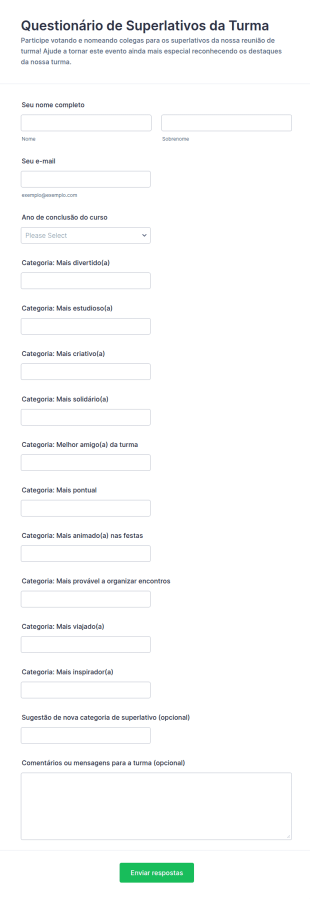 Formulário De Superlativos Do Encontro De Turma