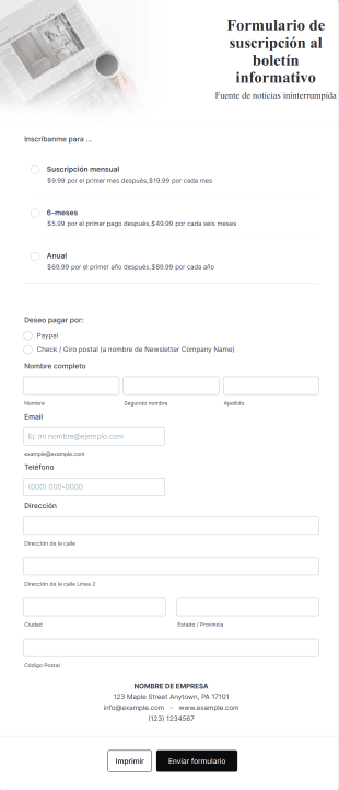 Formulario De Suscripción Al Boletín Informativo Form Template