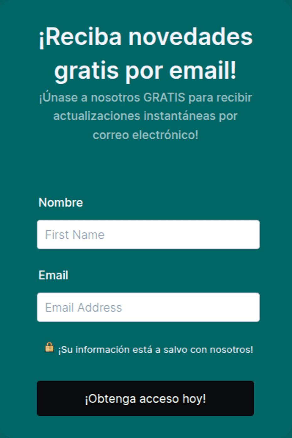 Formulario de suscripción - ¡Reciba novedades gratis por email! | Jotform