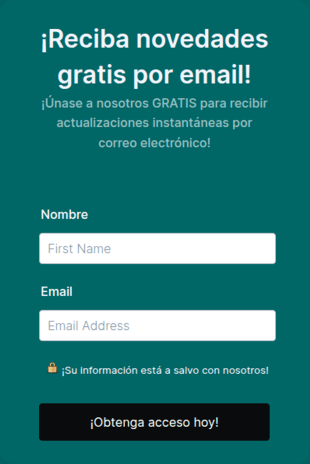 Formulario De Suscripción ¡Reciba Novedades Gratis Por Email!