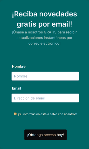 Formulario De Suscripción ¡Reciba Novedades Gratis Por Email!