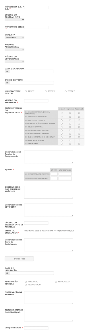 Formulário De Teste De Inspeção
