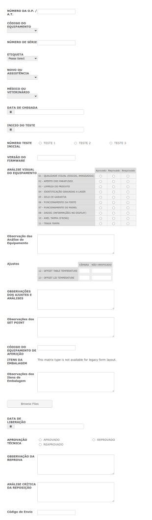 Formulário De Teste De Inspeção