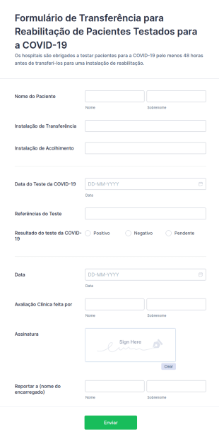 Formulário De Transferência Para Reabilitação De Pacientes Testados Para A COVID 19