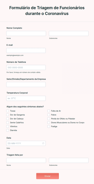 Formulário De Triagem De Funcionários Durante O Coronavírus