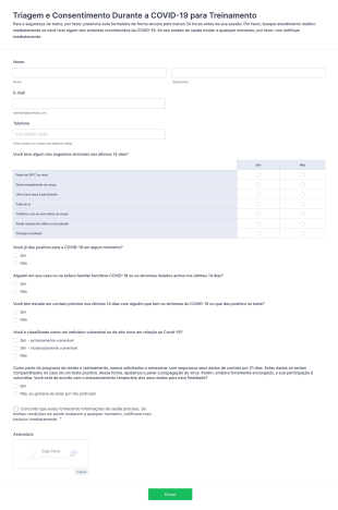 Formulário De Triagem Durante A COVID 19 Para Treinadores E Personal Trainers Form Template
