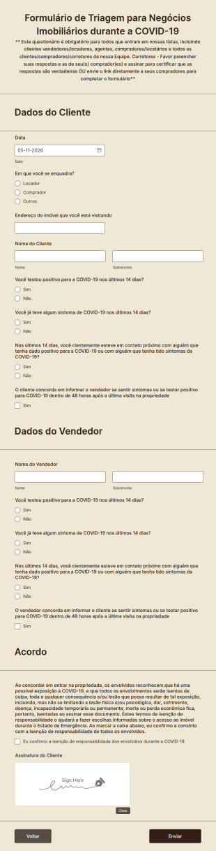 Formulário De Triagem Para Negócios Imobiliários Durante A COVID 19