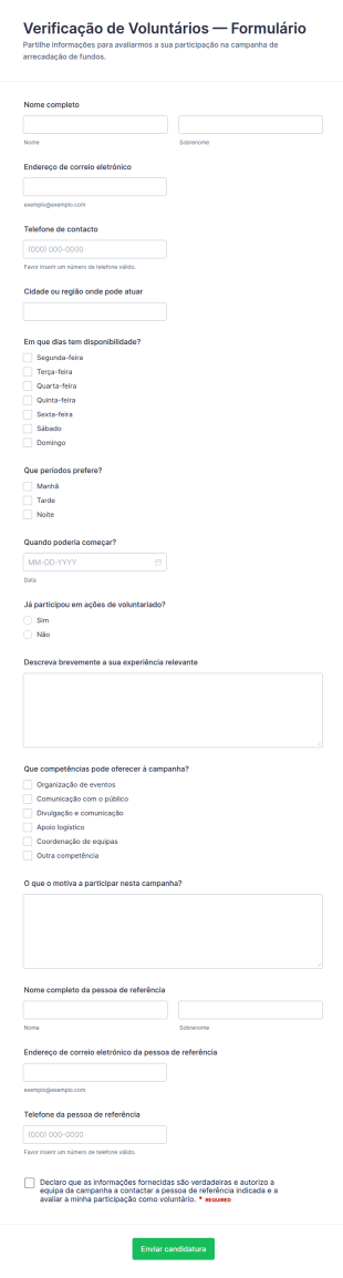 Formulário De Verificação De Antecedentes Para Angariação De Fundos