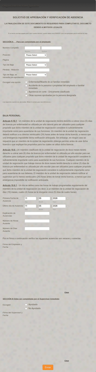 Formulario De Verificación De Ausencia