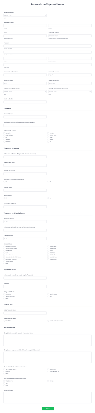 Formulario De Viaje De Clientes Form Template
