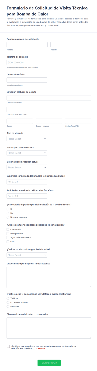Formulario De Visita De Sitio De Bomba De Calor