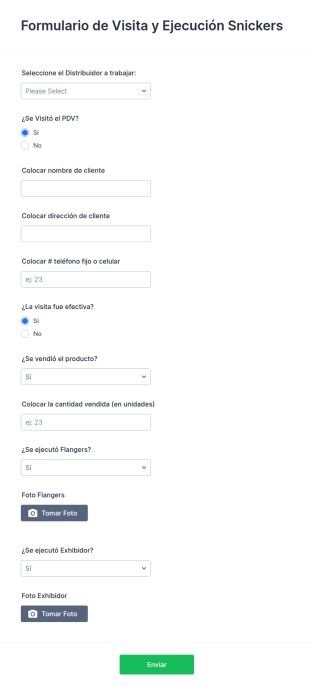 Formulario De Visita Y Ejecución Snickers