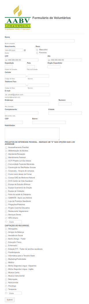 Formulário De Voluntariado Form Template