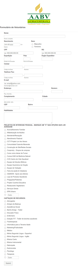 Formulário De Voluntariado