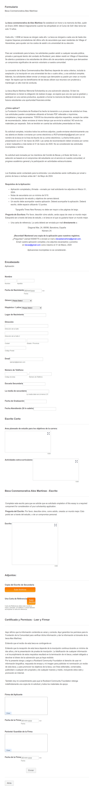 Formulario De Beca Conmemorativa