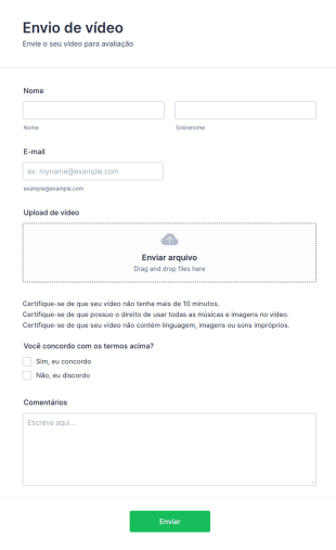 Formulário De Envio De Vídeo