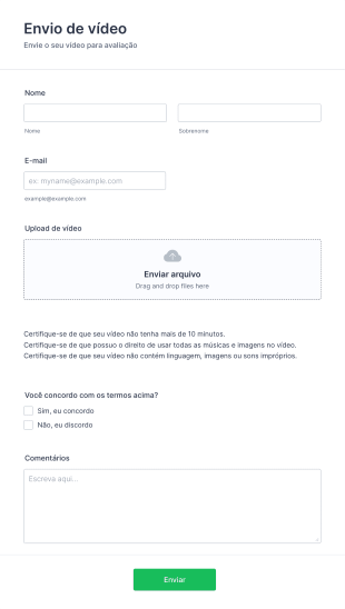 Formulário De Envio De Vídeo Form Template