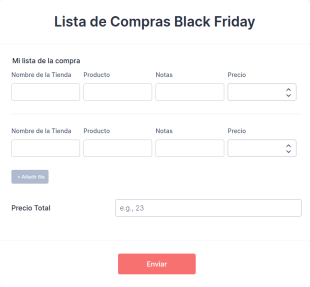 Formulario De Lista De Compras Black Friday