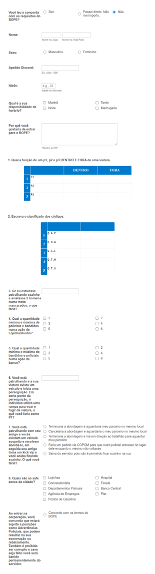 Formulário Do BOPE