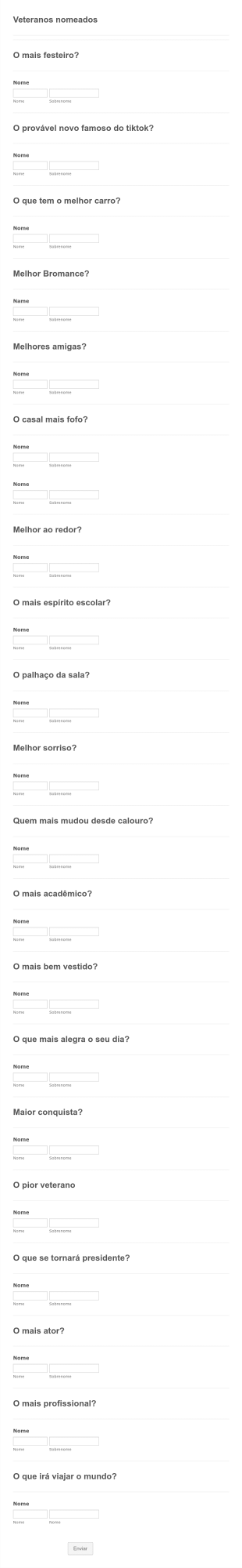 Formulário Dos Melhores Veteranos Form Template