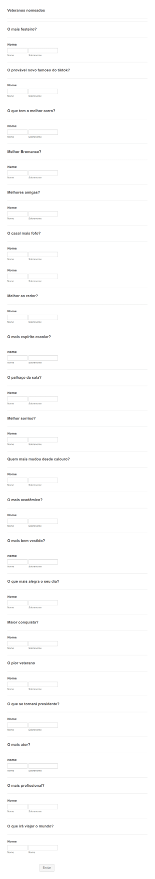 Formulário Dos Melhores Veteranos