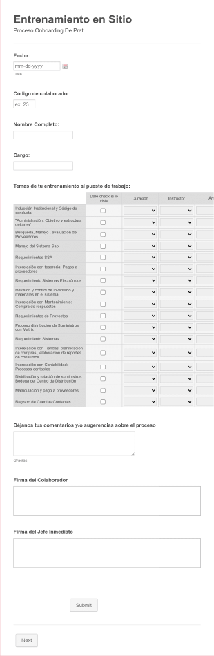Formulario Entrenamiento A Puestos De Trabajo Administrativos.