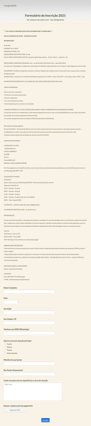 Formulário Escola De Artes
