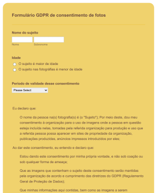 Formulário GDPR De Consentimento De Fotos