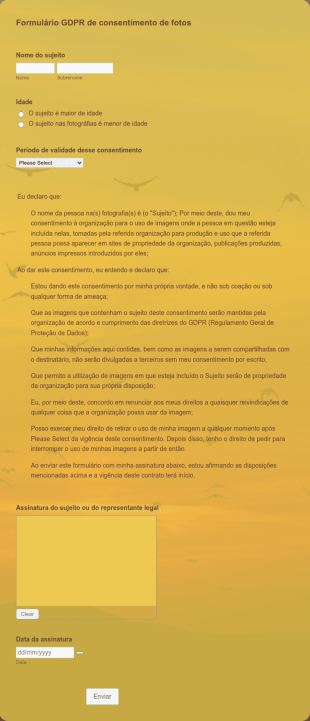Formulário GDPR De Consentimento De Fotos